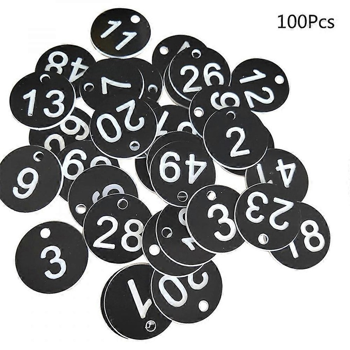 Set 100 etichete numerotate ID, plastic, 1-100, negru, 3.5cm