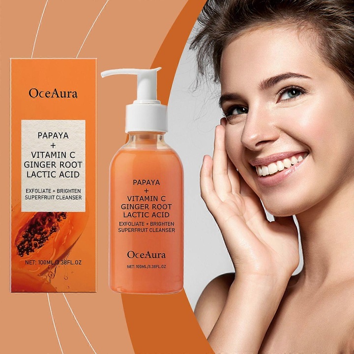 Set de 3 produse demachiere si curatare, Papaya, Vitamina C, Ginger Root, curatare delicata, exfoliere, spuma