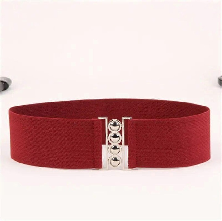 7,6 cm széles női öv, divatos, rugalmas, csatos, új, rugalmas, retro, széles deréköv, univerzális méret, borvörös