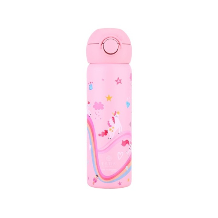 Termosuri copii Estia Home Art Wonder Bottle 500ml roz, 6 ore mentinere temperatura, capacitate mare pentru curatare usoara