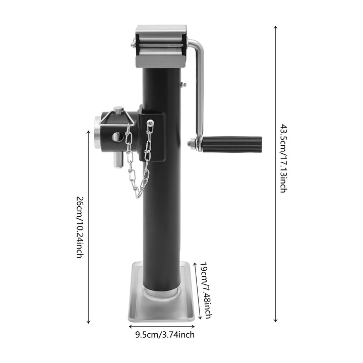 Cric auto, Cric mecanic, Otel Q235B, Inaltime ridicare 26 cm, Sarcina statica 1 t, Baza 19×9, 5 cm, Grosime perete 2, 5 mm, Manual, Negru