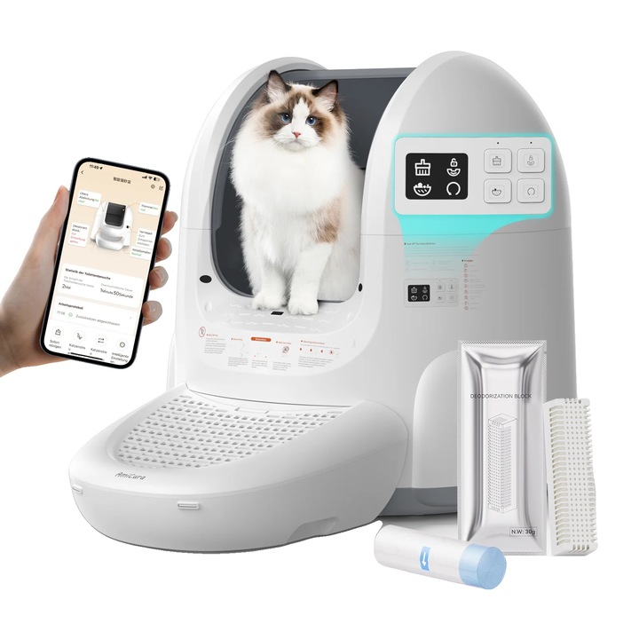 Litiera auto-curatare, Cura 2, capacitate 65L, control miros, monitorizare inteligenta