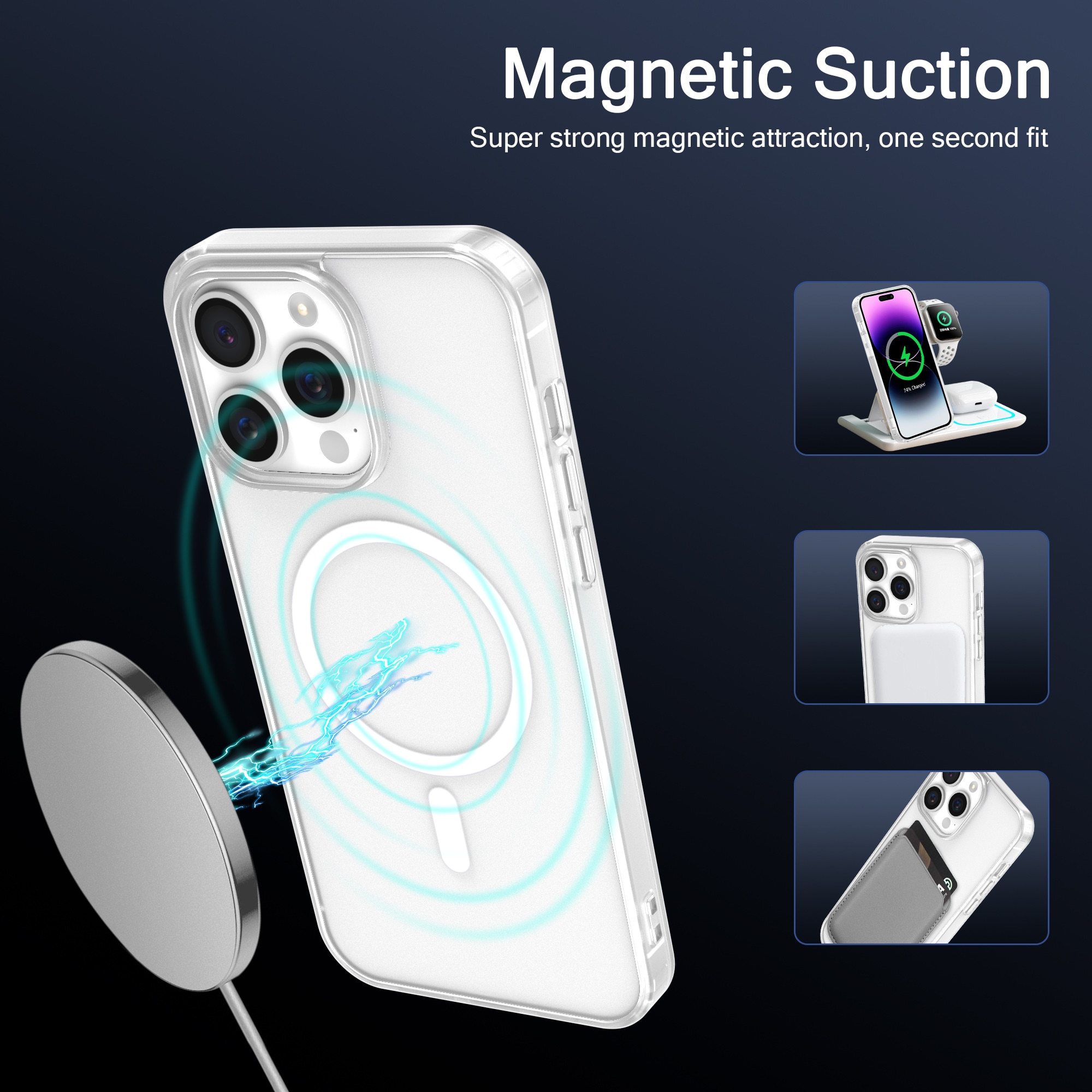 Husa de Protectie Telefon Transparenta, Compatibila cu iPhone 16 Pro & MagSafe cu Absorbtie Puternica, Margini Ridicate pentru Protectia Ecranului si Camerelor, Rezistenta la Socuri & Anti-zgarieturi, Protectie Eficienta Zilnica