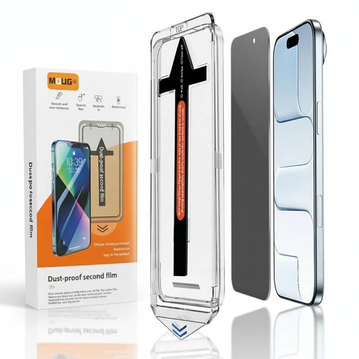 Folie de Protectie Ecran Privacy pentru iPhone 17 Air, cu Kit de Montare Instanta si Functie Automata de Indepartare a Prafului, din Sticla Temperata 9H+, Claritate Super HD, Tratament Oleofob si Anti-Amprente