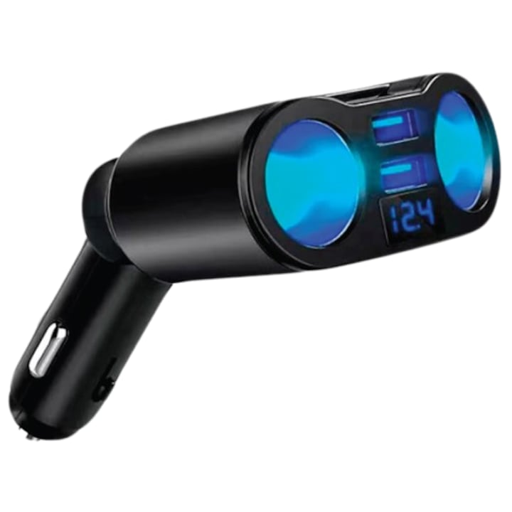 Incarcator CARGUARD USC003 multifunctional bricheta auto, iesire 2 x USB, 2 x mufe bricheta, voltmetru
