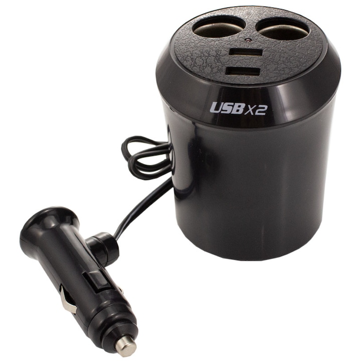 Incarcator CARGUARD USC004 multifunctional bricheta auto, iesire 2 x USB 5V 2.1 A, 2 x mufe bricheta, intrare 12/24 V