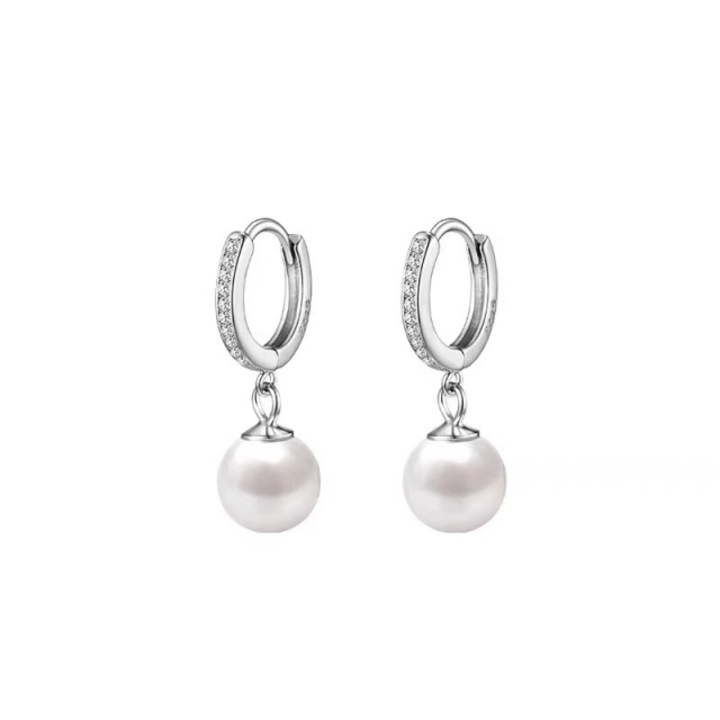 Cercei pentru femei S925 Moissanite, perle sintetice, argint, design minimalist