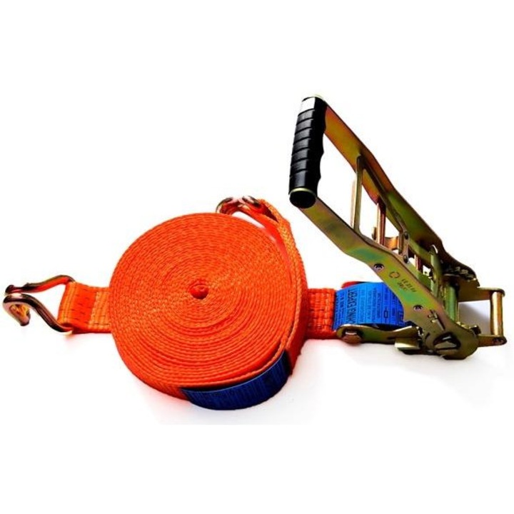 Лента за закрепване на товар MVM CSR024, капацитет LC2500/5000daN, опъване STF500daN, с двоен тресчотен механизъм, дължина 10 метра, черен цвят