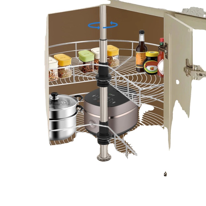 Ъглова кошница за съхранение, регулируема височина 21,4-30,3 инча, материал желязо, товароносимост 17,64 фунта, въртящ се дизайн на 270, матово сребристо покритие.