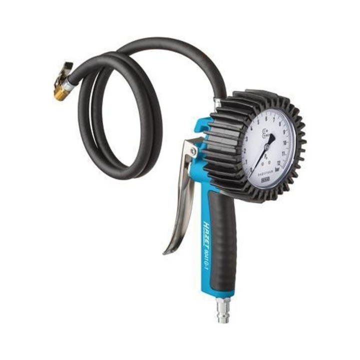 Pistol pneumatic HAZET HZ9041G-1 pentru umflat anvelope, cu manometru analogic, furtun de 1 metru, presiune maxima 12 bar
