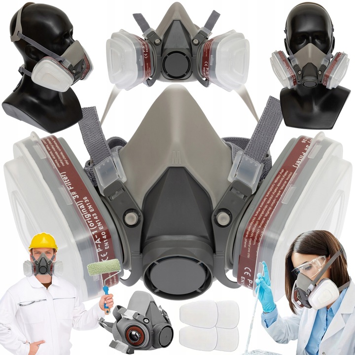 Masca respiratorie, reutilizabila, reglabila, dublu filtru, antivirus, incluzand 2 filtre pentru prevenirea particulelor de gaz, vaporilor de vopsea si toxinelor si 2 filtre de bumbac, Gri