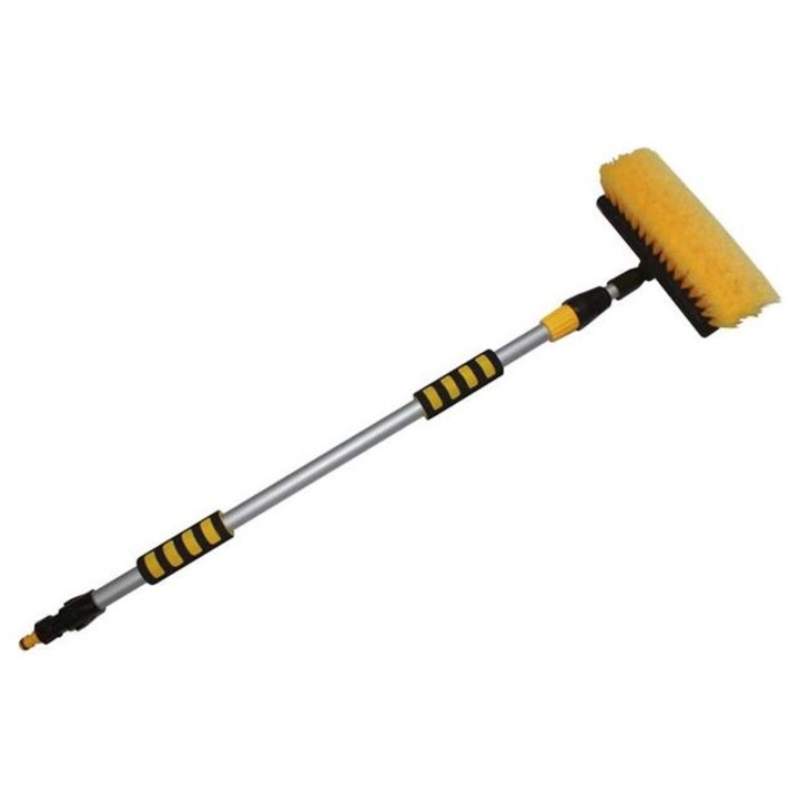 Perie auto cu maner telescopic PETEX, 109-165 cm, cu supapa de economisire a apei, galbena, model 432340PX