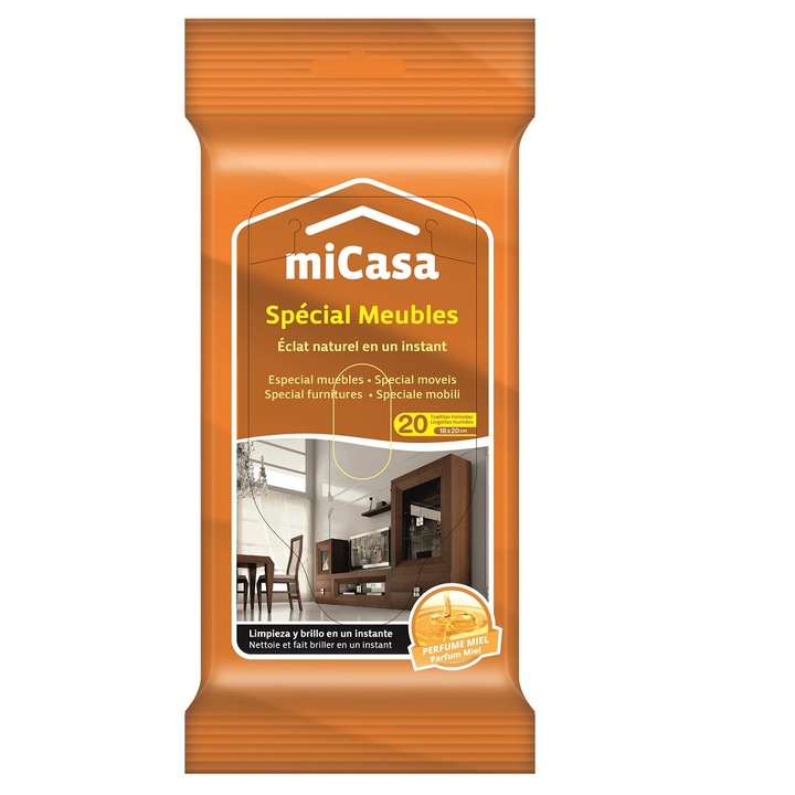 Влажни кърпи Mi Casa за мебели с пчелен восък, 20 бр