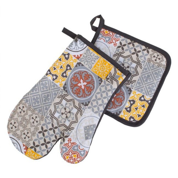 Tiles antracit bézs konyhai kesztyű és szalvéta szett - 2 db