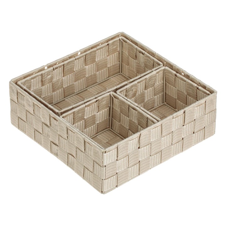 Cos de depozitare bej tip ratan metalic (3 marimi) - 4buc