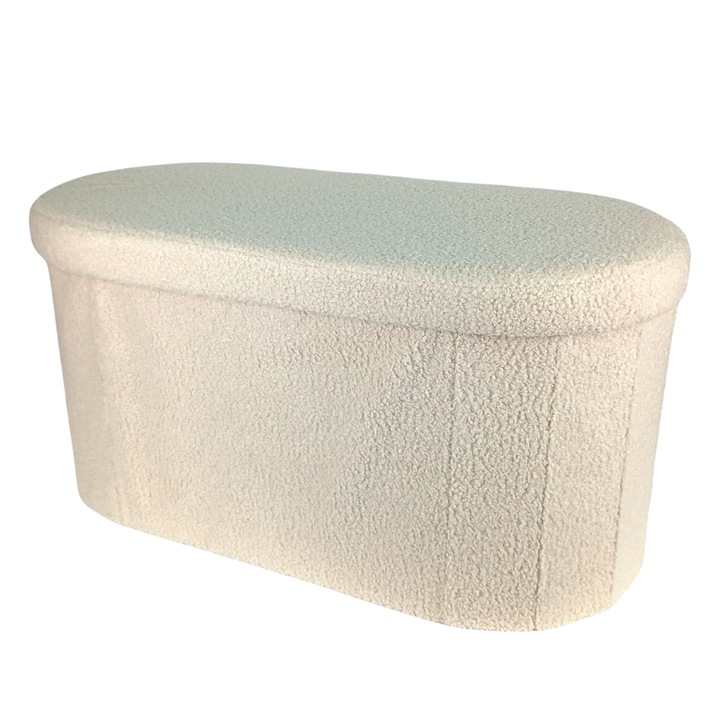 Taburet Tapitat Pliabil cu Spatiu de Depozitare, Tip Cutie, Otoman, 75X38X36 cm, Crem