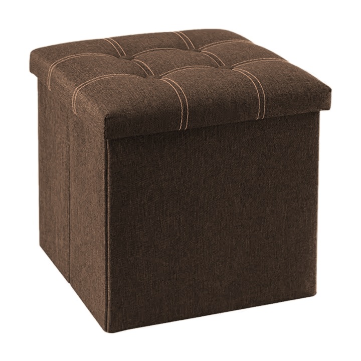 Taburet Pliabil cu Spatiu de Depozitare, Tip Cutie, Otoman, Textil, Cub 38X38X38 cm, Maro