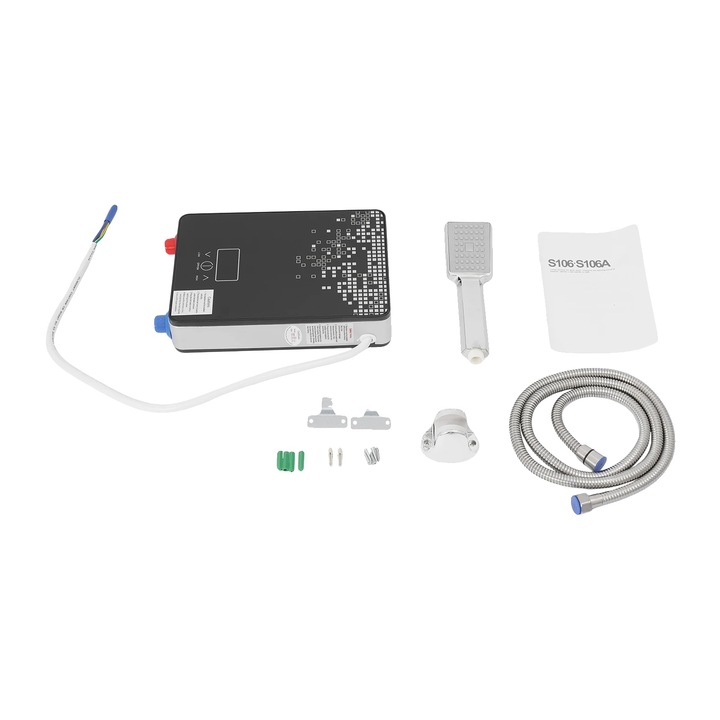 Azonnali vízmelegítő, nagy hatékonyságú, biztonsági funkciókkal, fekete, kompakt méretek