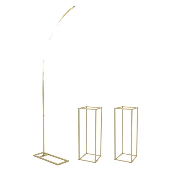 Set suport flori, constructie metalica rezistenta, instalare usoara, auriu, M, dimensiuni 60x20x200cm si 27x27x80cm