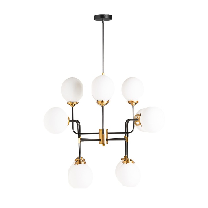 Lustra neagra/aurie din metal cu 12 becuri Clonia Vical Home