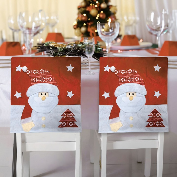 Husa decorativa pentru spatar scaun de craciun rosie mos craciun 3d 50cm