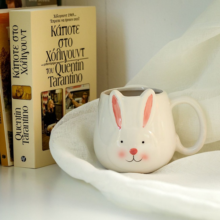 Cana ceramica alba iepuras de paste 560ml