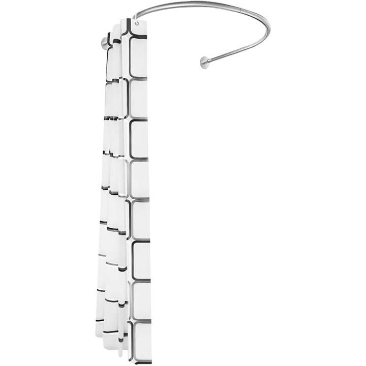 Suport pentru perdea de dus, design in U, lungime ajustabila, argintiu, 0.9m-1.3m