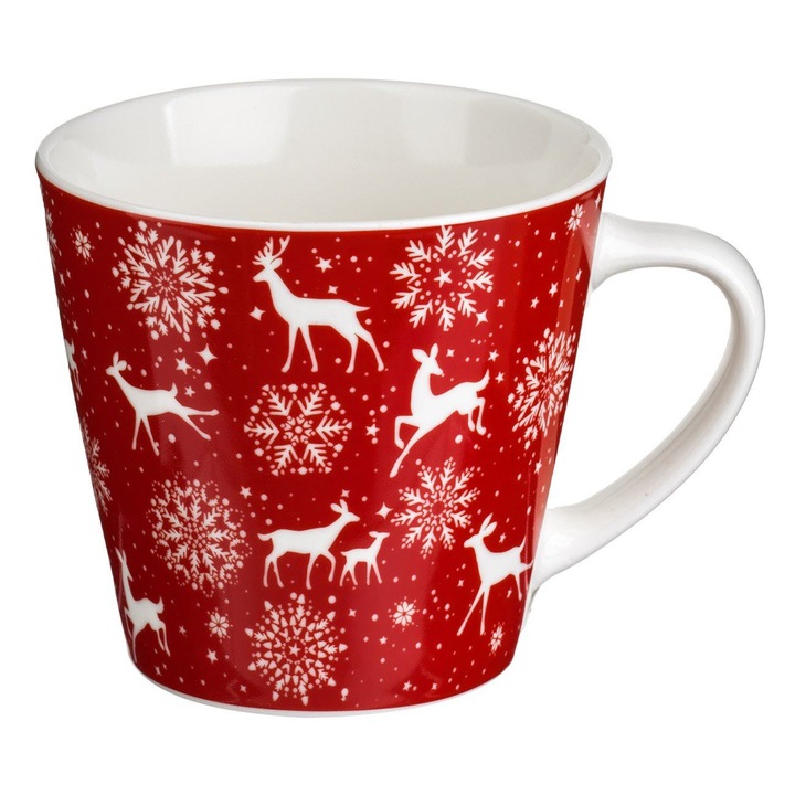 Cana new bone de craciun rosie cu reni & fulgi 310ml