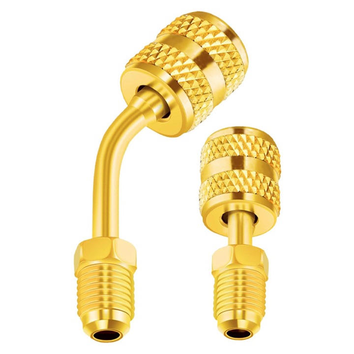 Set 2 adaptoare split R410, Rqiurpn, 5/16"-1/4", pentru aparate de aer conditionat, Alama, Auriu