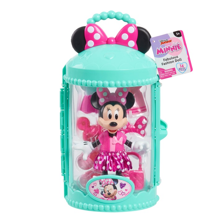 Disney Minnie egér baba - Pretty in pink, kiegészítőkkel, 15 cm