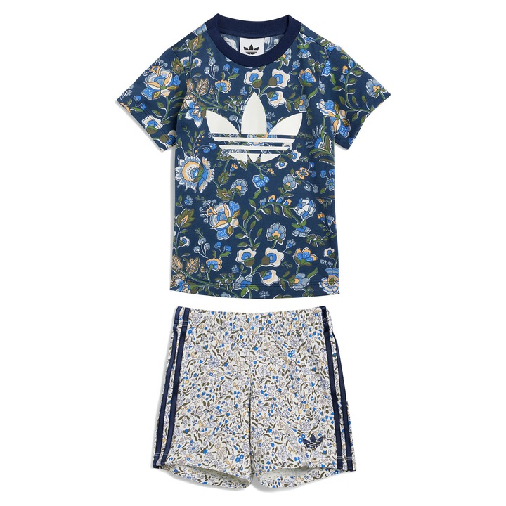 Комплект тениска и къси панталони с флорален принт и лого, 2 части