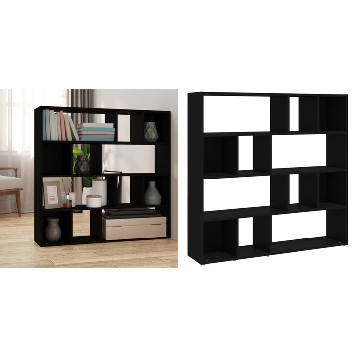 Biblioteca, separator camera, negru, 105x24x102 cm