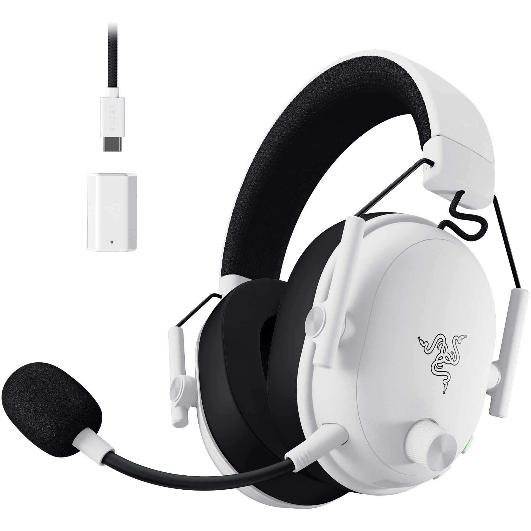 Casti gaming wireless Razer Blackshark V3, microfon unidirectional, THX Spatial audio, izolare fonica activa, sistem sunet 7.1, frecventa 20 - 28000, autonomie 70 ore, alb