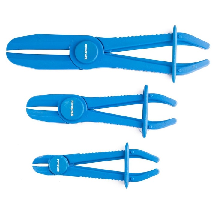 3 darabos tömlő leszorító bilincs fogó készlet SW-Stahl SW61705L, műanyag, 150 mm, 180 mm és 250 mm hosszúságúak, maximális szorítási átmérő 15 mm, 30 mm és 60 mm