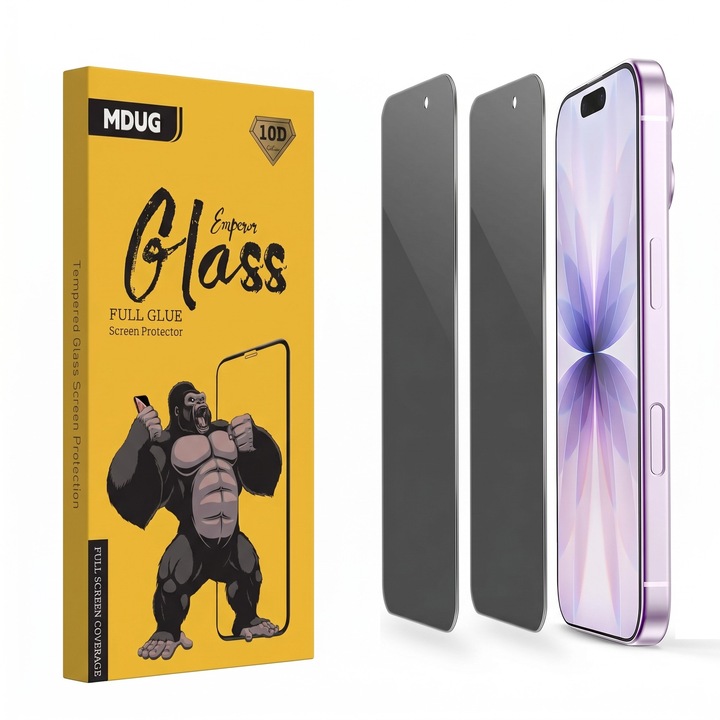 Set 2 Folii Protectie Privacy pentru iPhone 17, Sticla Temperata 9H+, Claritate Super HD, Tratament Oleofob si Anti-Amprente