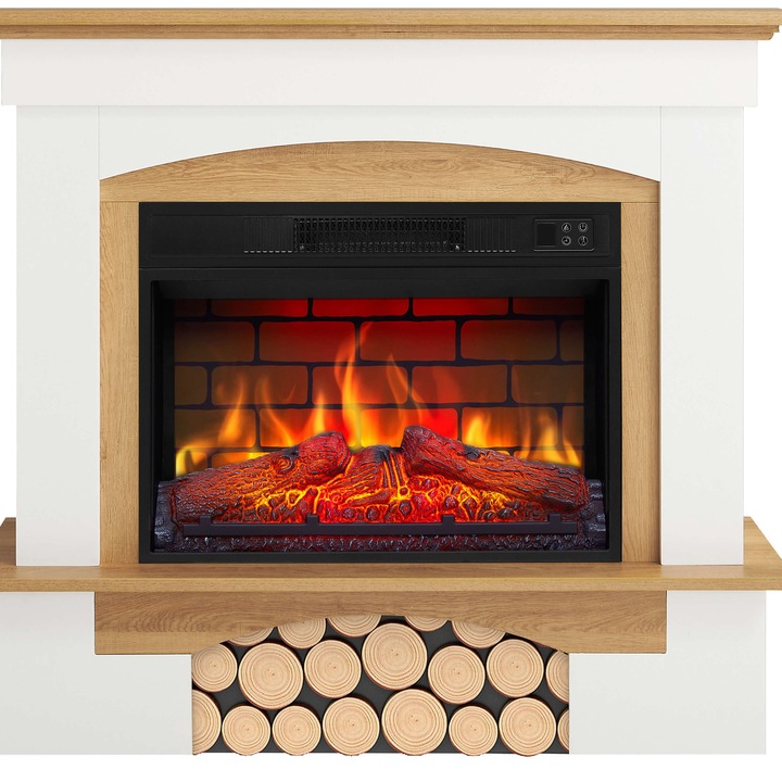 Електрическа камина ArtiFlame Woodley AF23BS, бял / естествен дъб