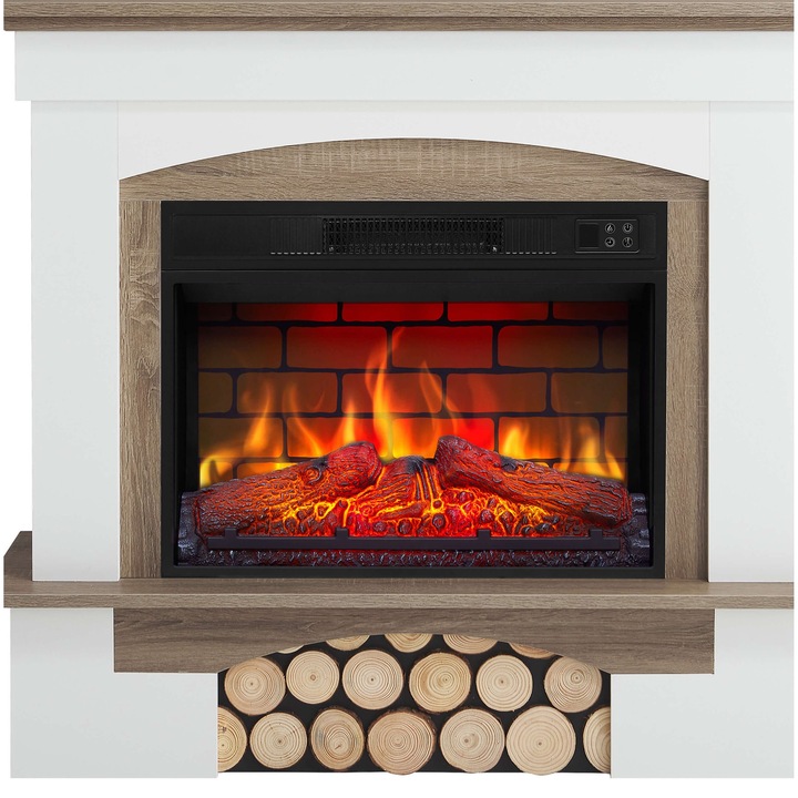 Semineu electric ArtiFlame Woodley AF23BS alb / stejar gri