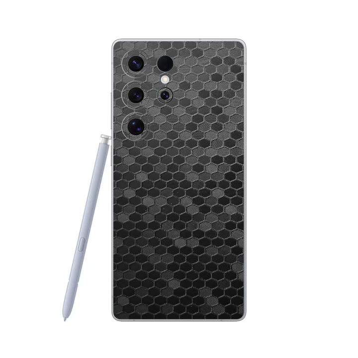 iSkinz фолио за Samsung Galaxy S25 Ultra - черно с цвят на пчелна пита, 360° изрязване, пълно покритие с лепило, защита на гърба и страните