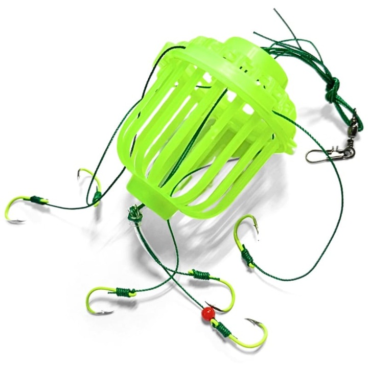 Монтаж с 6 куки за риболов iUni, кошничка за стръв, паста или изкуствен планктон, 6.5x5.5x5.5 см