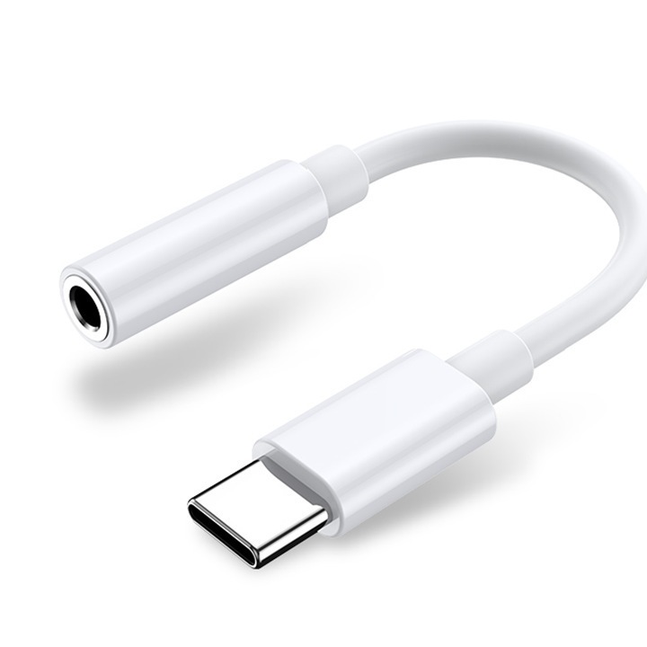 Adaptor Casti USB-C la Jack 3.5mm, Compatibilitate Universala Samsung, Apple, Huawei, Suporta Apeluri si Microfon, Alb
