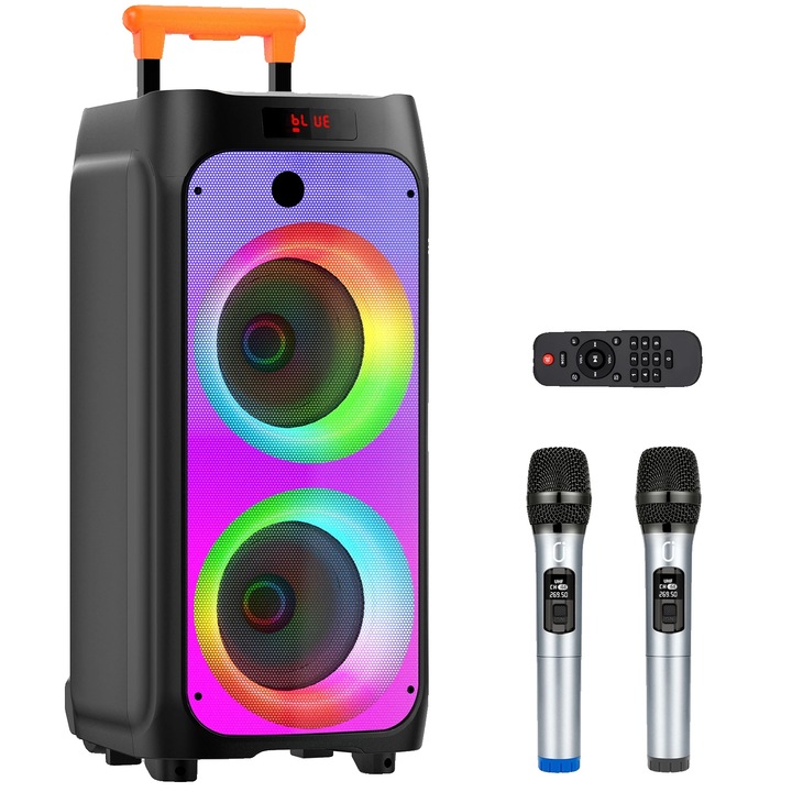 Masina de Karaoke, 2 Microfoane Wireless, Sunet Surround 360, T8, Portabil, Design Rezistent la Stropi