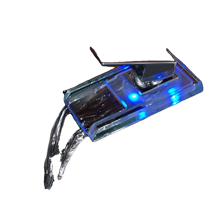 LED hőmérséklet-érzékelős csaptelep, sárgaréz és üveg szerkezet, elemes, méretek 75x173 mm, színváltós hőmérsékletjelzők