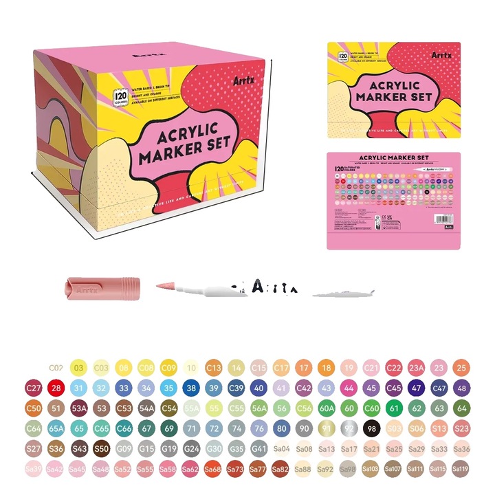 Művészjelölő készlet, 120 szín, vízálló és gyorsan száradó tinta