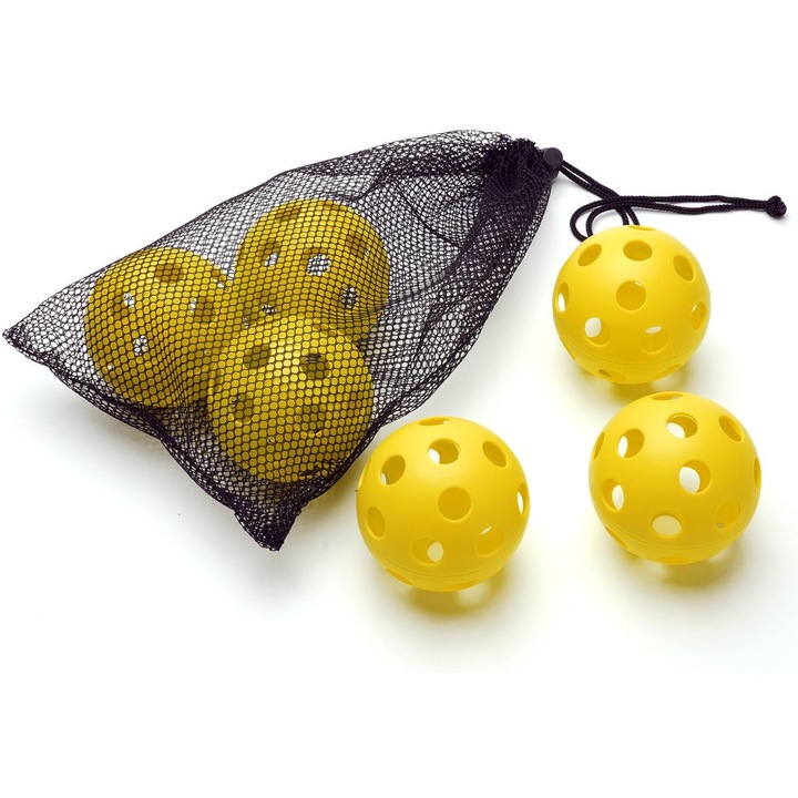 Set de 6 mingi de pickleball galbene, Enero, 26 gauri, dimensiune 73mm