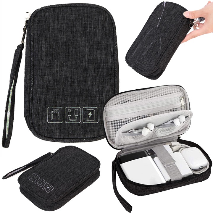 Organizator de calatorie, Artnico, impermeabil, negru, 19x12x3, 5cm, set cu snur de transport