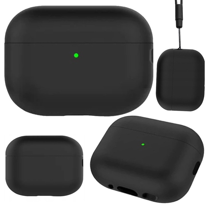 Husă de protecție din silicon Artnico pentru AirPods Pro 2, neagră, rezistentă la șocuri, acces la butonul de asociere