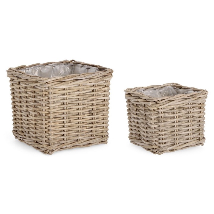 Set 2 cosuri ratan gri Randy 21x21x18h; 26x26x24h