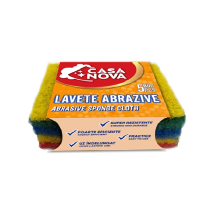 Lavete abrazive CASA NOVA, set 5 bucăți, multicolor