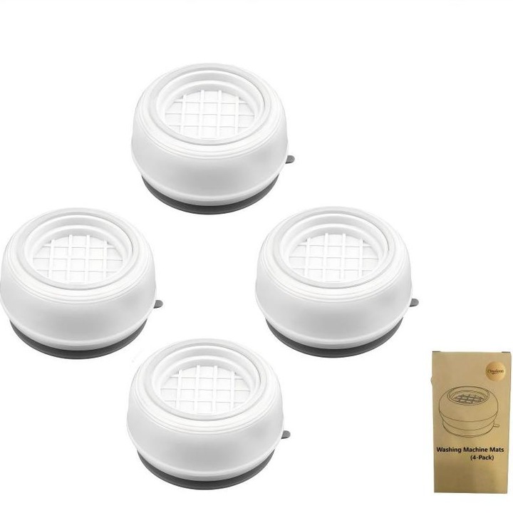 Set de 4, picioare, perna antivibratii, Omelivon®, suport antizgomot si antiderapant pentru masina de spalat, uscator, frigider, mobila, cu ventuze, Ultimele modele, designuri noi,7*4cm， alb