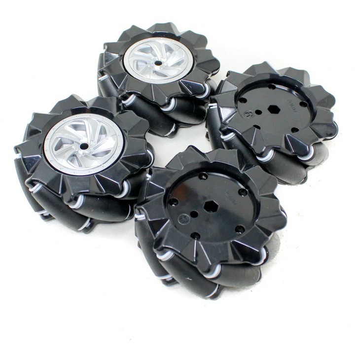 4 darabos Mecanum kerékszett, fekete, 80 mm, 6,7 mm-es tengelykapcsolóval
